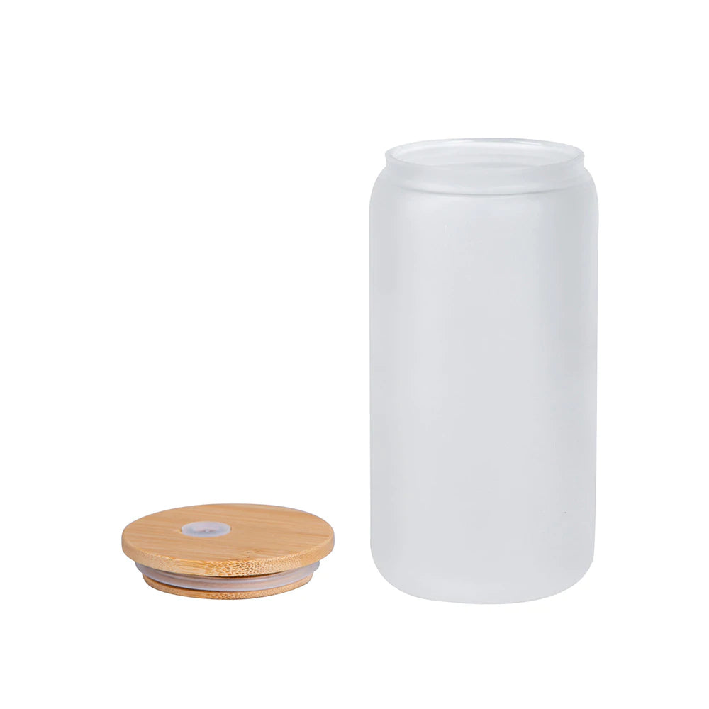 Frosted Glass Can with Bamboo Lid and Glass Straw Sublimation Can - 16 –  Fountain of Blanks