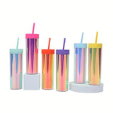 Skinny Acrylic 16Oz Iridescent Tumblers with Lid & Straw Not for Sublimation