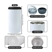 16oz 4 in 1 Sublimation Can Cooler or Tumbler Dual Lid