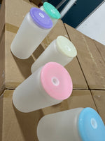 Sublimation Blank 16oz Frosted Glass  Can with Plastic Lid