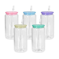 Sublimation Blank 16oz Clear Glass  Can with Plastic Lid