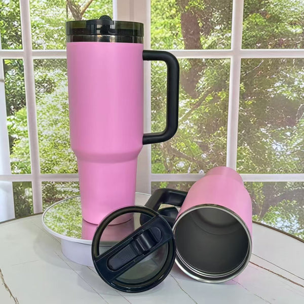 40oz Pink/Black Mega Travel Tumbler with Handle (Not for Sublimation)