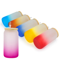 Sublimation Blank 16oz Colorful Gradient Glass Can with Straw