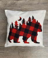 Linen Pillow Cover 18"x18" Forest Bear Print