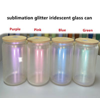 Sublimation Blank 16oz Iridescent Shimmer Glass Can Clear with Straw