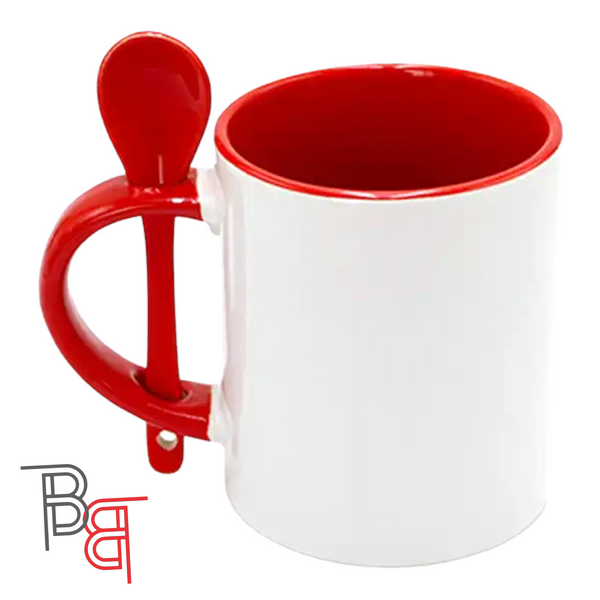 11oz. Sublimation RED Inner And Handle with Spoon Ceramic Coffee Mug