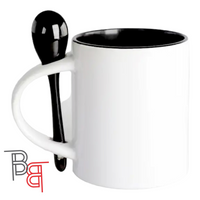 11oz. Sublimation Black Inner And Handle with Spoon Ceramic Coffee Mug